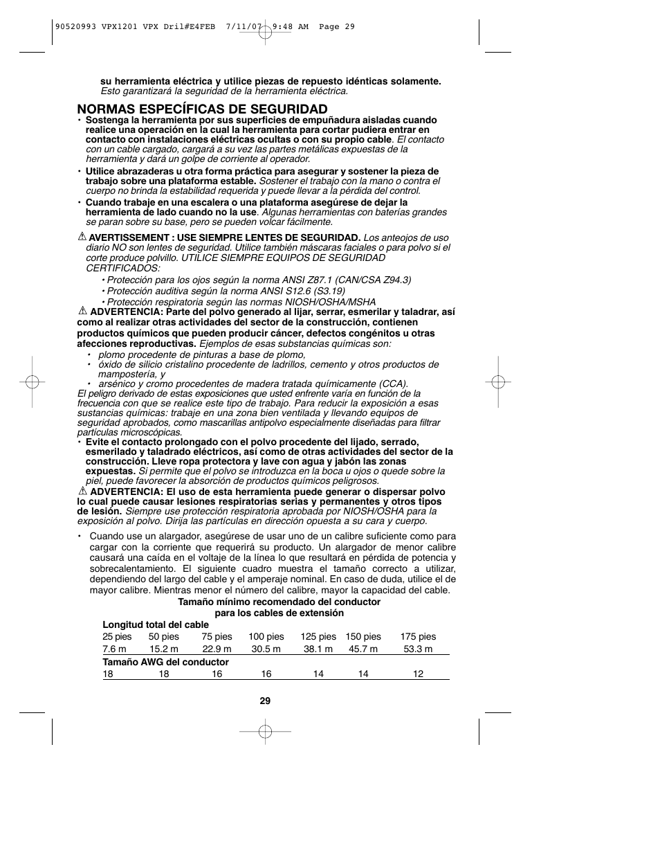 Normas específicas de seguridad | Black & Decker 1 VPX VPX1201 User Manual | Page 29 / 39
