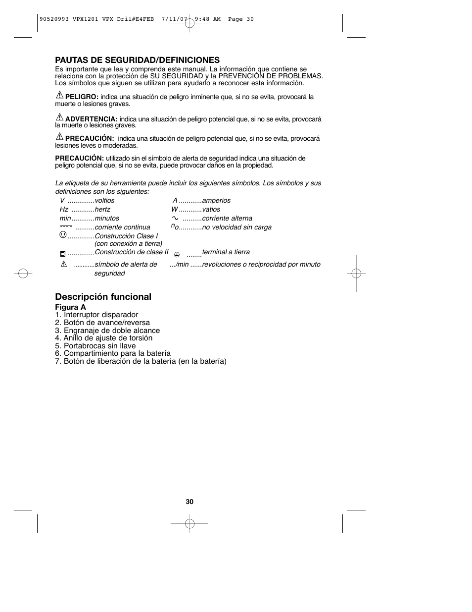 Descripción funcional | Black & Decker 1 VPX VPX1201 User Manual | Page 30 / 39