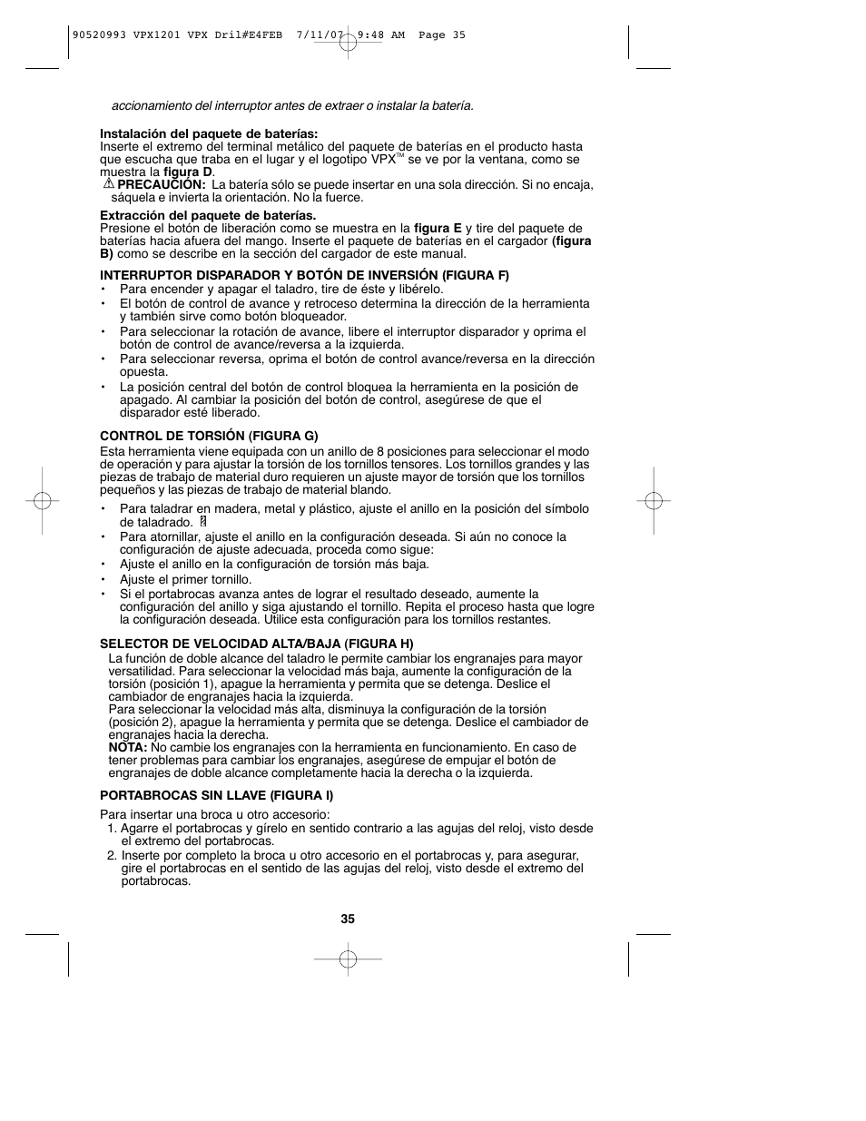 Black & Decker 1 VPX VPX1201 User Manual | Page 35 / 39