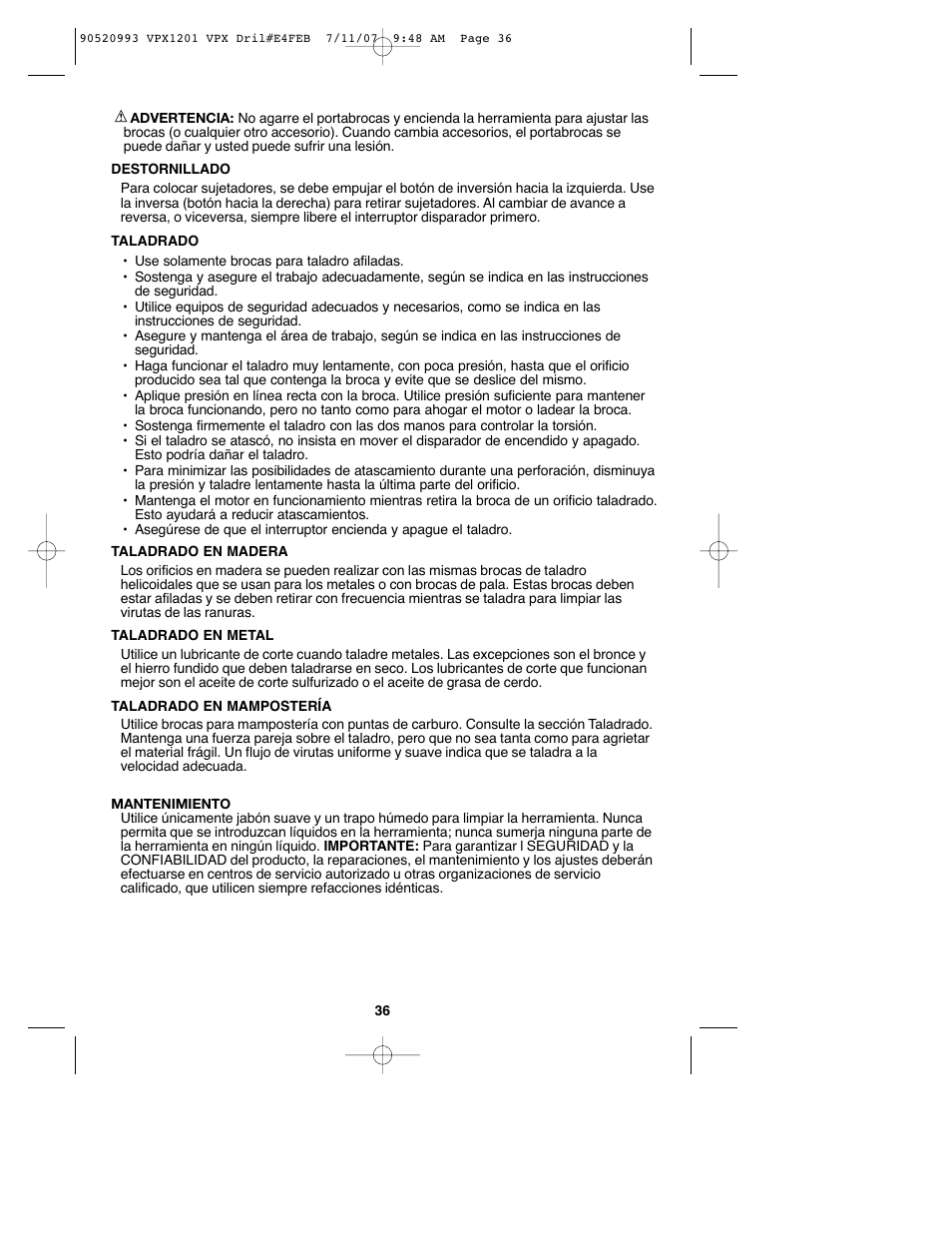 Black & Decker 1 VPX VPX1201 User Manual | Page 36 / 39