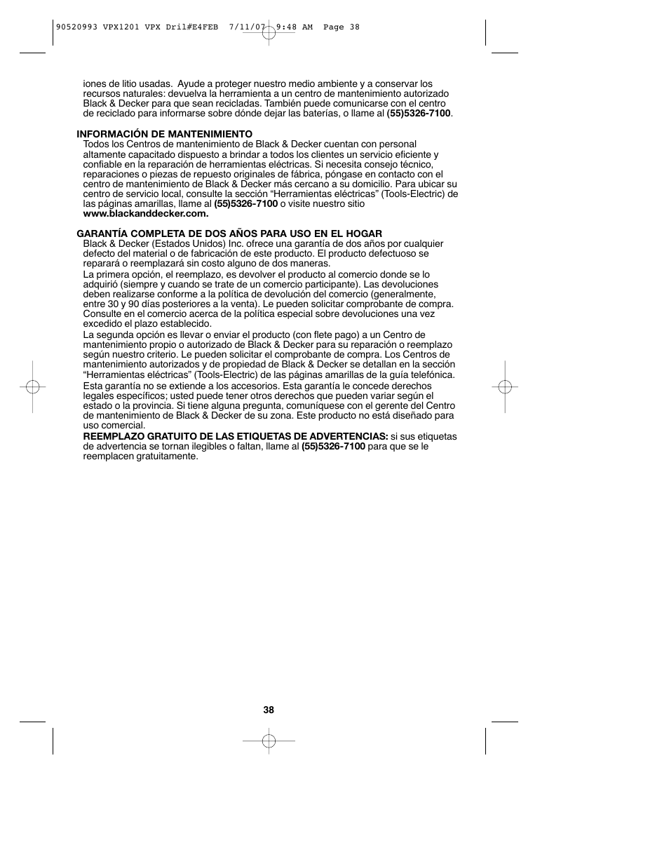 Black & Decker 1 VPX VPX1201 User Manual | Page 38 / 39