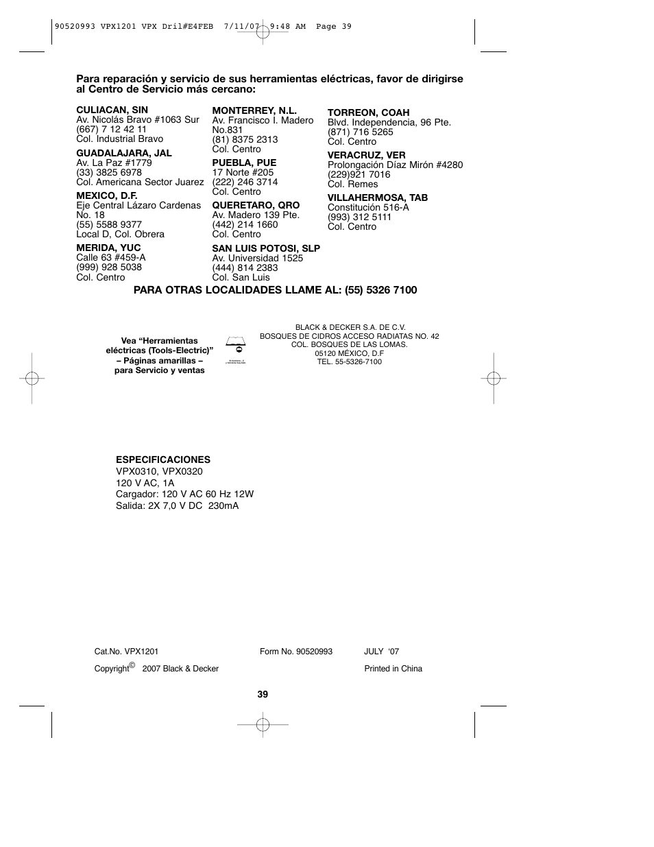 Black & Decker 1 VPX VPX1201 User Manual | Page 39 / 39
