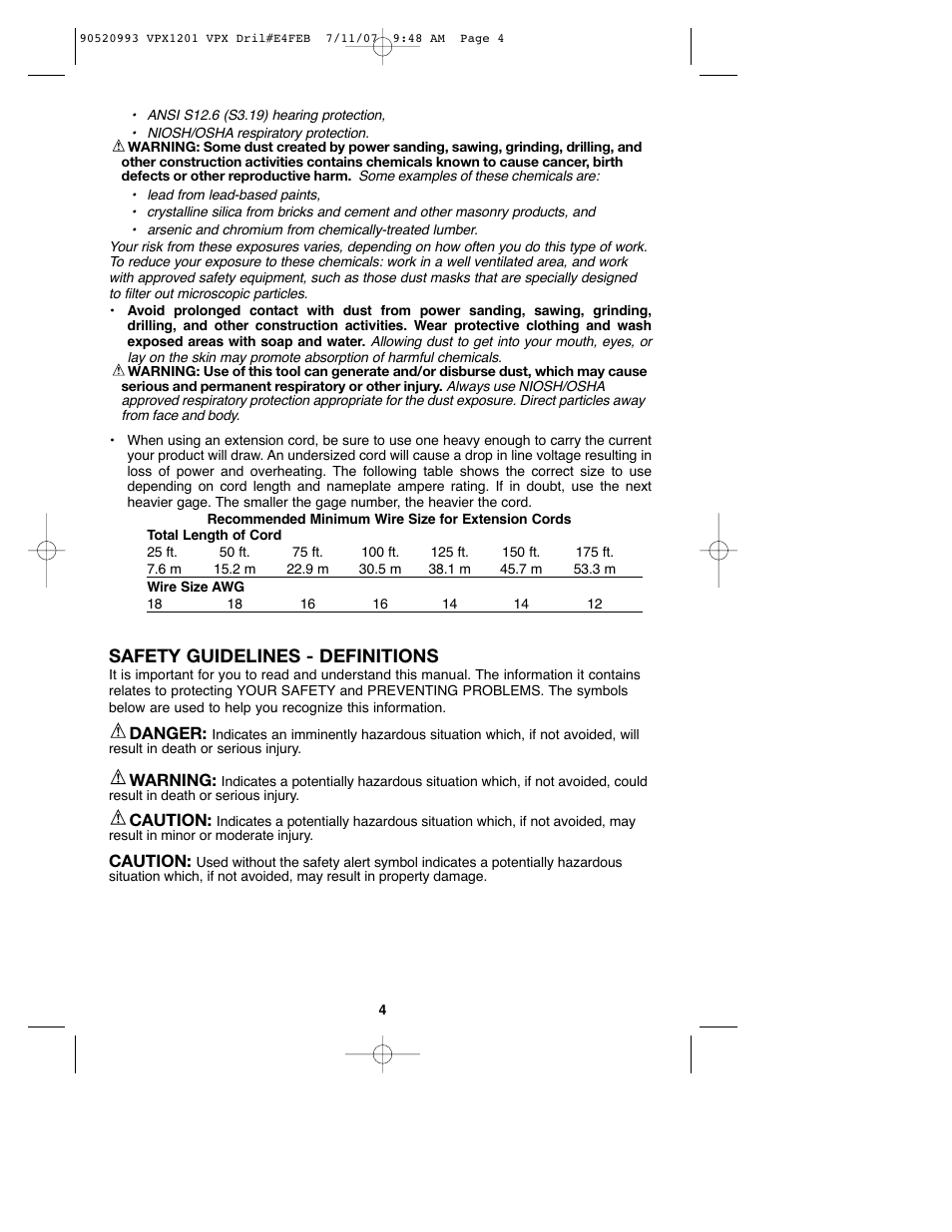 Safety guidelines - definitions | Black & Decker 1 VPX VPX1201 User Manual | Page 4 / 39