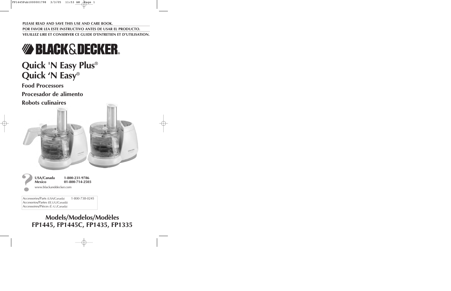 Black & Decker FP1445 User Manual | 15 pages