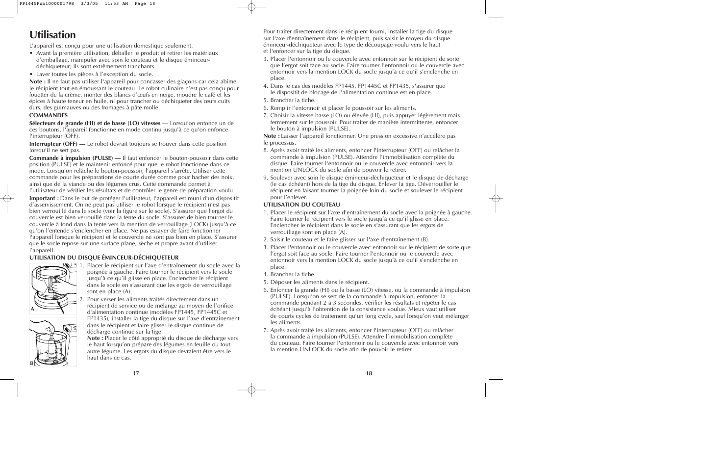 Utilisation | Black & Decker FP1445 User Manual | Page 10 / 15