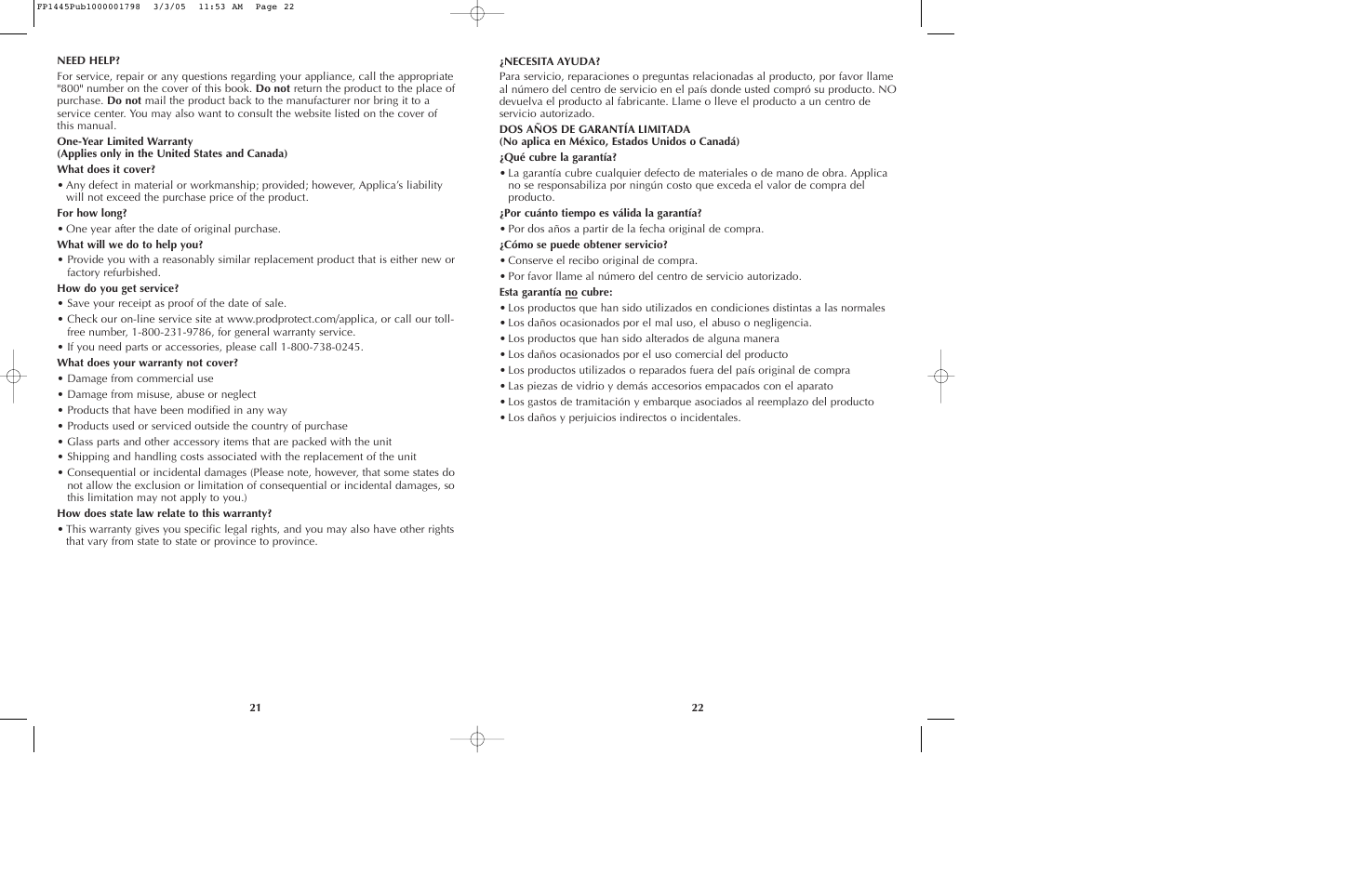 Black & Decker FP1445 User Manual | Page 12 / 15
