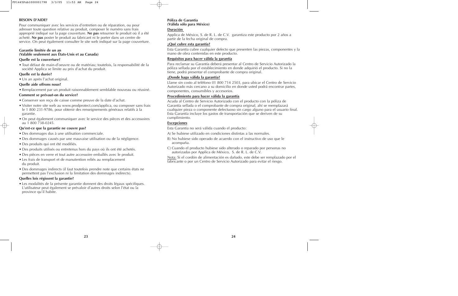 Black & Decker FP1445 User Manual | Page 13 / 15