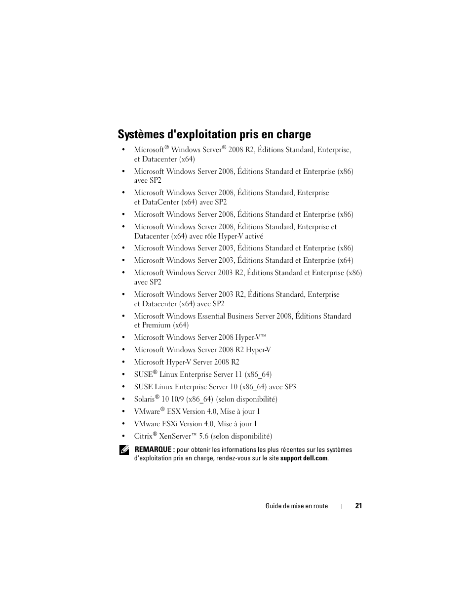 Systèmes d'exploitation pris en charge | Dell PowerEdge R810 User Manual | Page 23 / 60