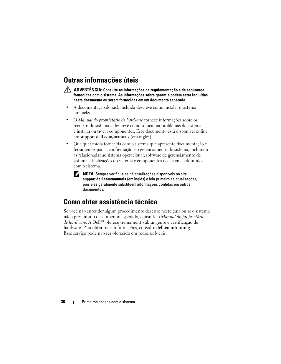 Outras informações úteis, Como obter assistência técnica | Dell PowerEdge R810 User Manual | Page 38 / 60