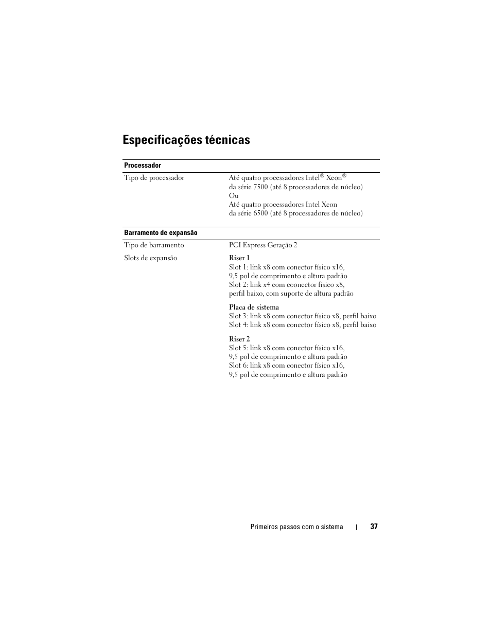 Especificações técnicas | Dell PowerEdge R810 User Manual | Page 39 / 60