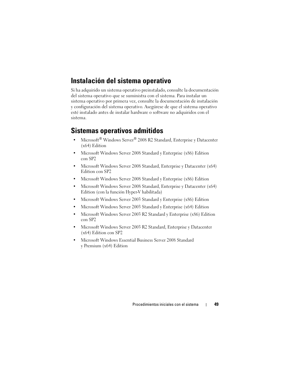 Instalación del sistema operativo, Sistemas operativos admitidos | Dell PowerEdge R810 User Manual | Page 51 / 60