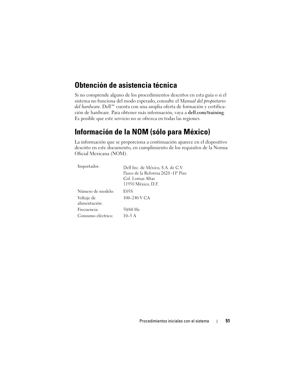Obtención de asistencia técnica, Información de la nom (sólo para méxico) | Dell PowerEdge R810 User Manual | Page 53 / 60