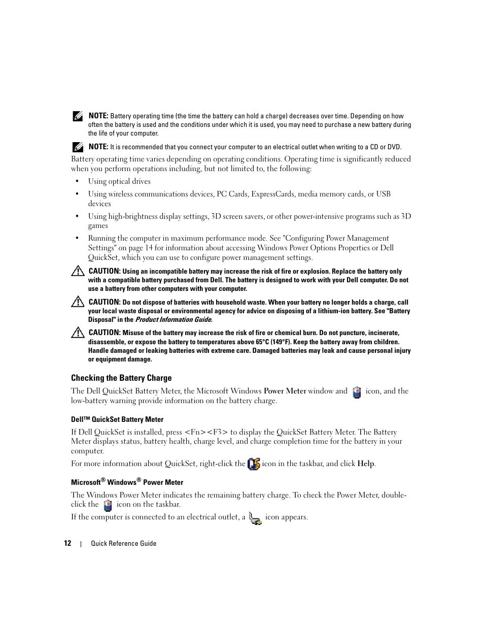 Checking the battery charge | Dell Latitude 120L User Manual | Page 12 / 96