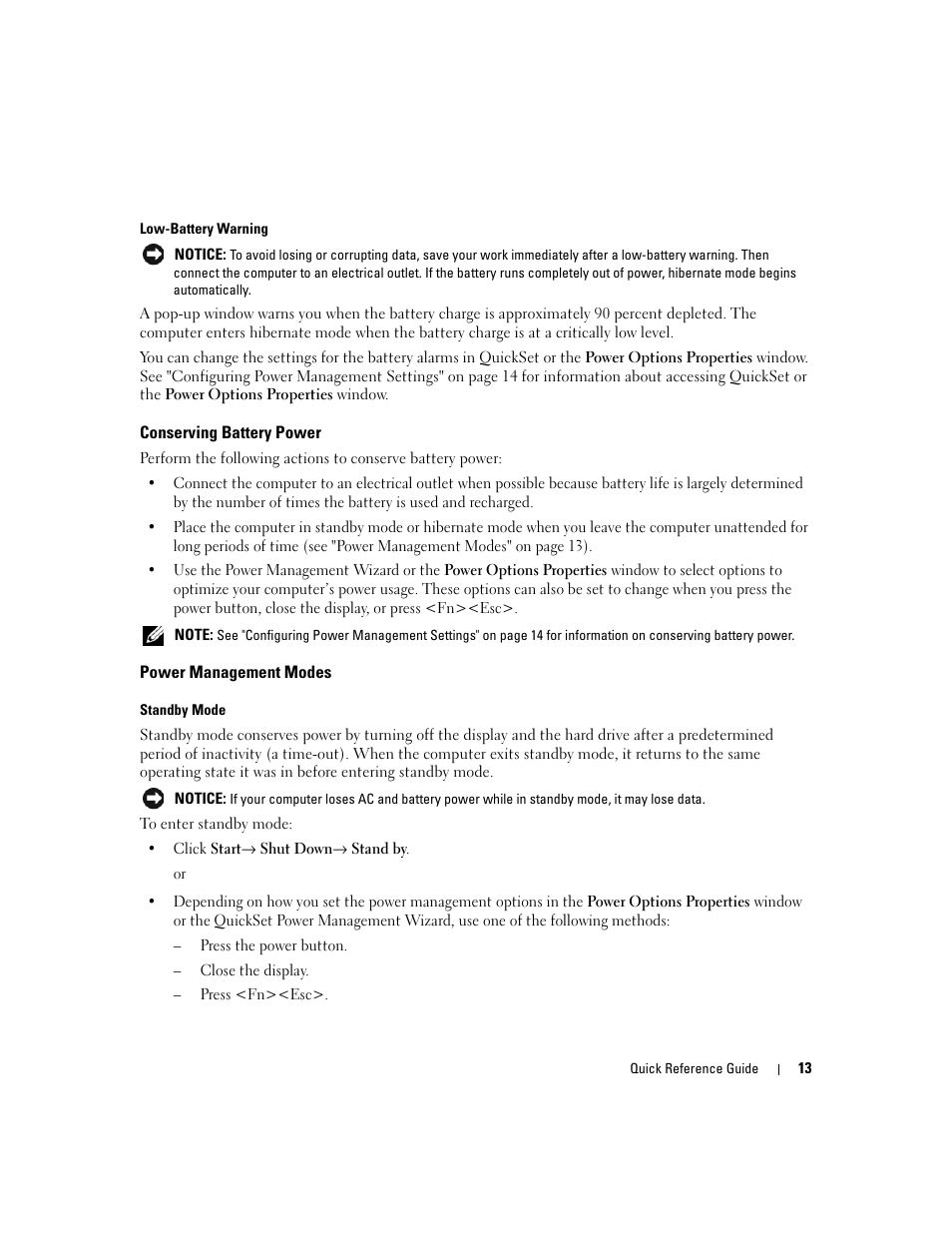 Conserving battery power, Power management modes | Dell Latitude 120L User Manual | Page 13 / 96