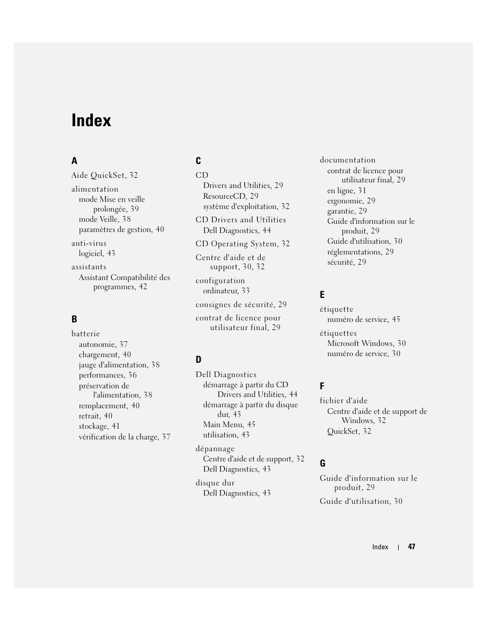 Index | Dell Latitude 120L User Manual | Page 47 / 96