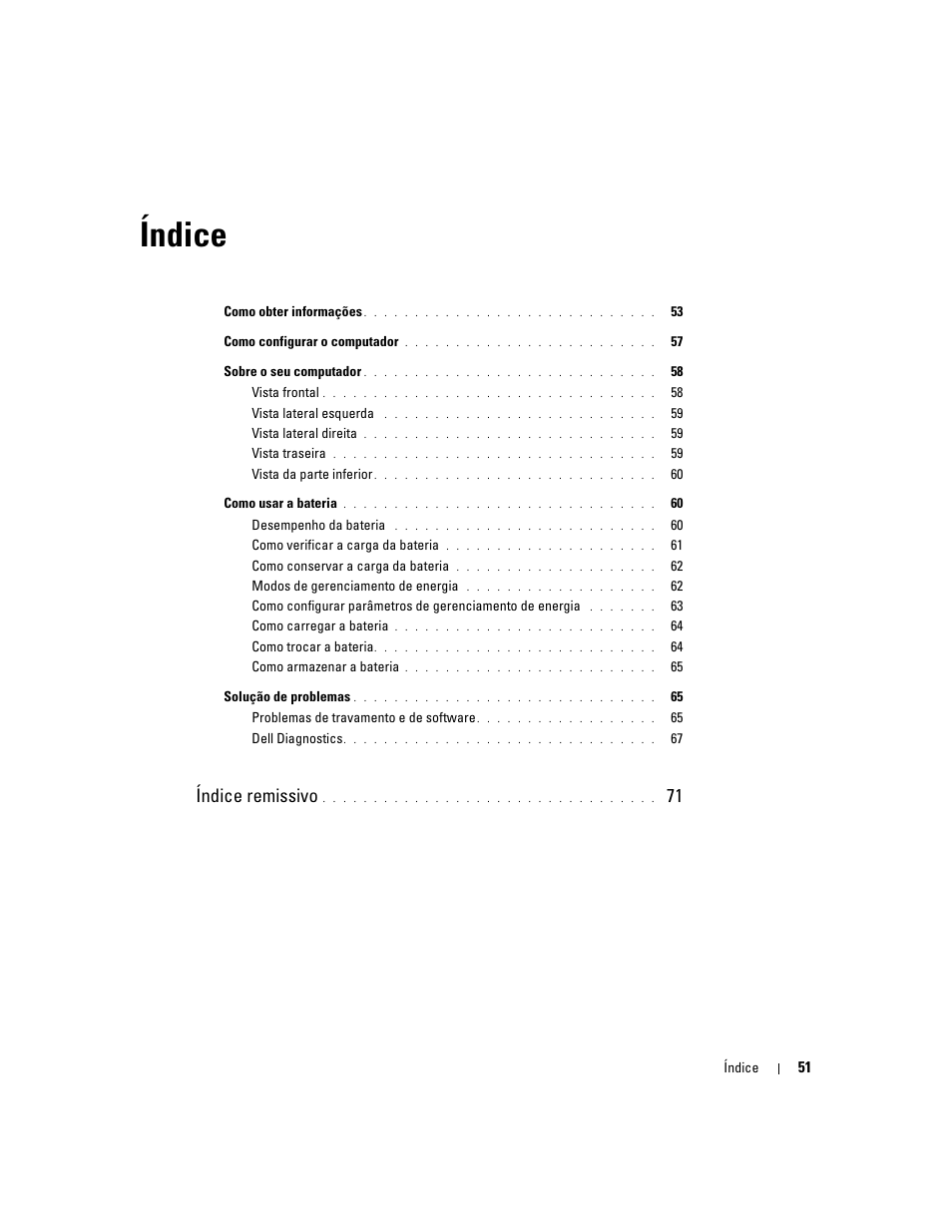 Índice, Índice remissivo | Dell Latitude 120L User Manual | Page 51 / 96