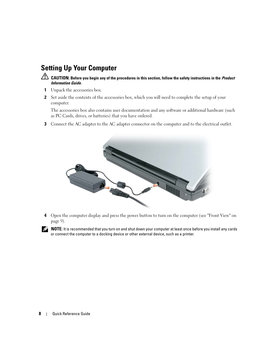 Setting up your computer | Dell Latitude 120L User Manual | Page 8 / 96