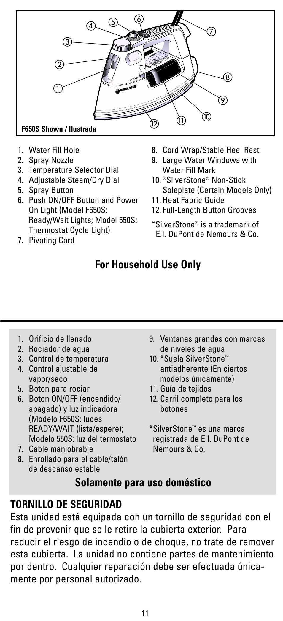 Black & Decker F550S User Manual | Page 11 / 12