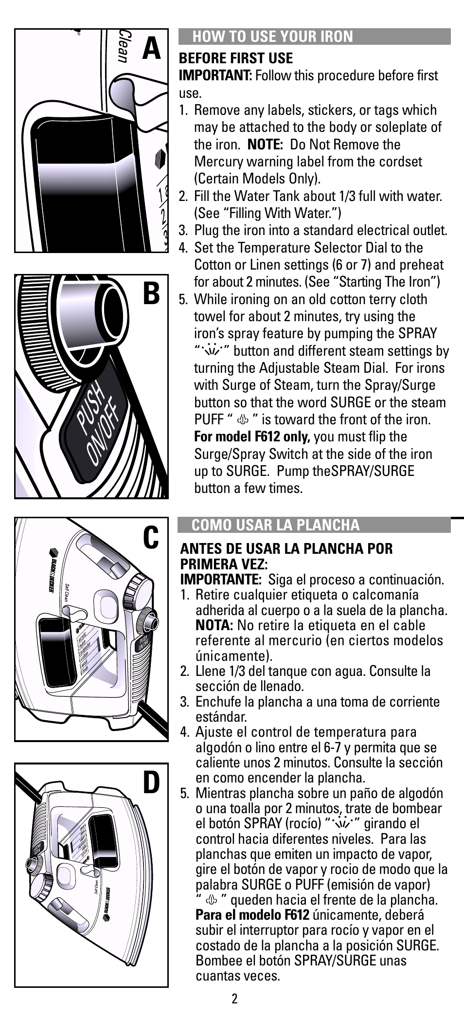 How to use, Como usar | Black & Decker F550S User Manual | Page 2 / 12