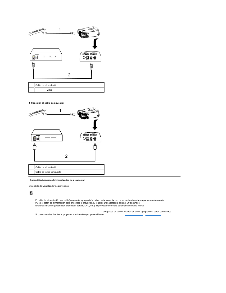 Encendido/apagado del visualizador de proyección | Dell Projector 2100MP User Manual | Page 19 / 39