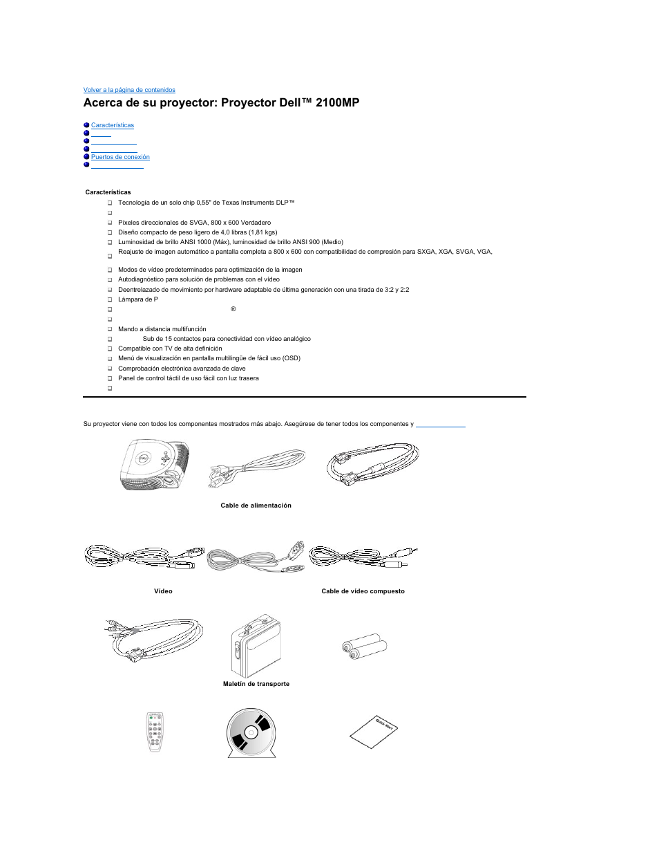 Acerca de su proyector: proyector dell™ 2100mp | Dell Projector 2100MP User Manual | Page 2 / 39