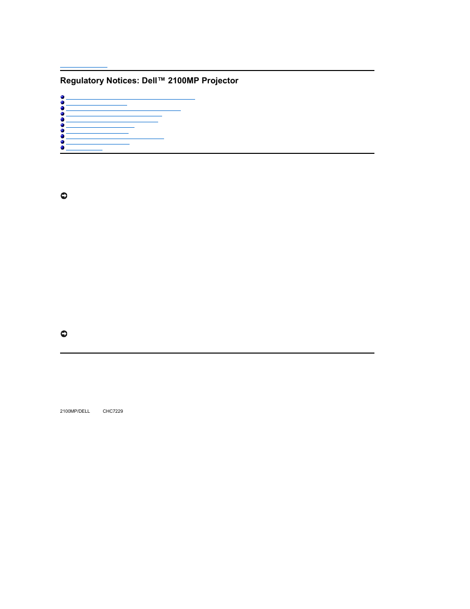 Regulatory notices: dell™ 2100mp projector | Dell Projector 2100MP User Manual | Page 23 / 39