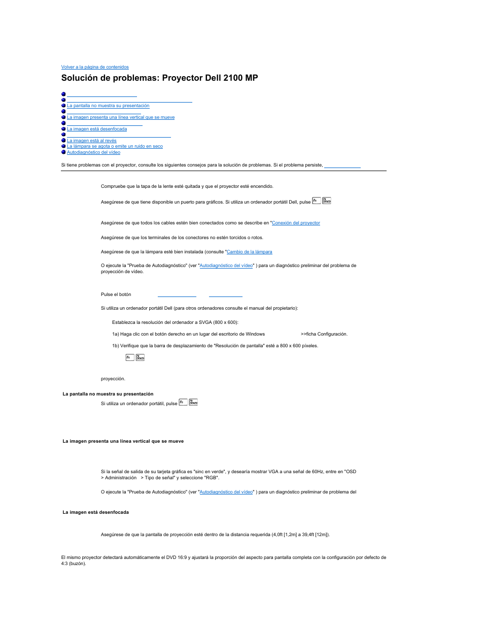 Solución de problemas: proyector dell 2100 mp | Dell Projector 2100MP User Manual | Page 30 / 39