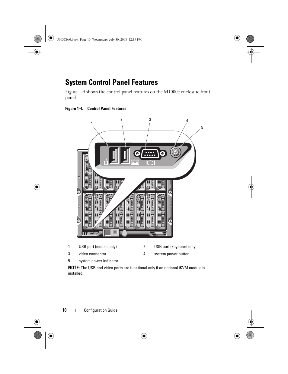 System control panel features, Figure 1-4. control panel features | Dell PowerEdge M805 User Manual | Page 12 / 232