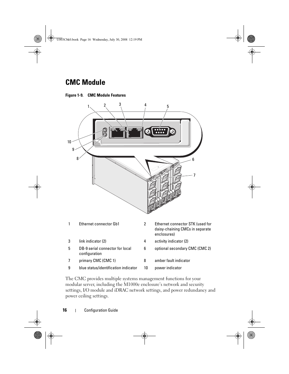 Cmc module, Figure 1-9. cmc module features | Dell PowerEdge M805 User Manual | Page 18 / 232