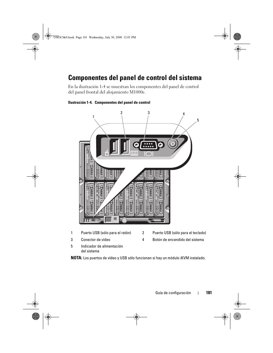 Componentes del panel de control del sistema | Dell PowerEdge M805 User Manual | Page 183 / 232