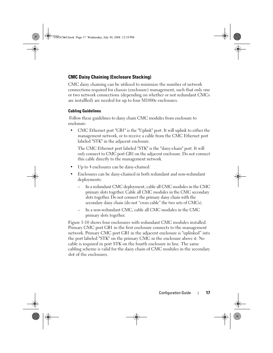 Cmc daisy chaining (enclosure stacking), Cabling guidelines | Dell PowerEdge M805 User Manual | Page 19 / 232