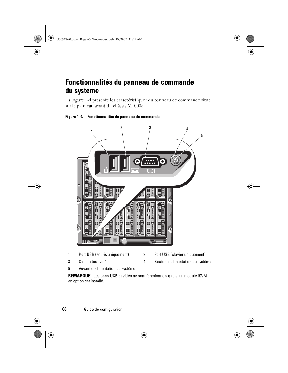 Fonctionnalités du panneau de commande du système | Dell PowerEdge M805 User Manual | Page 62 / 232