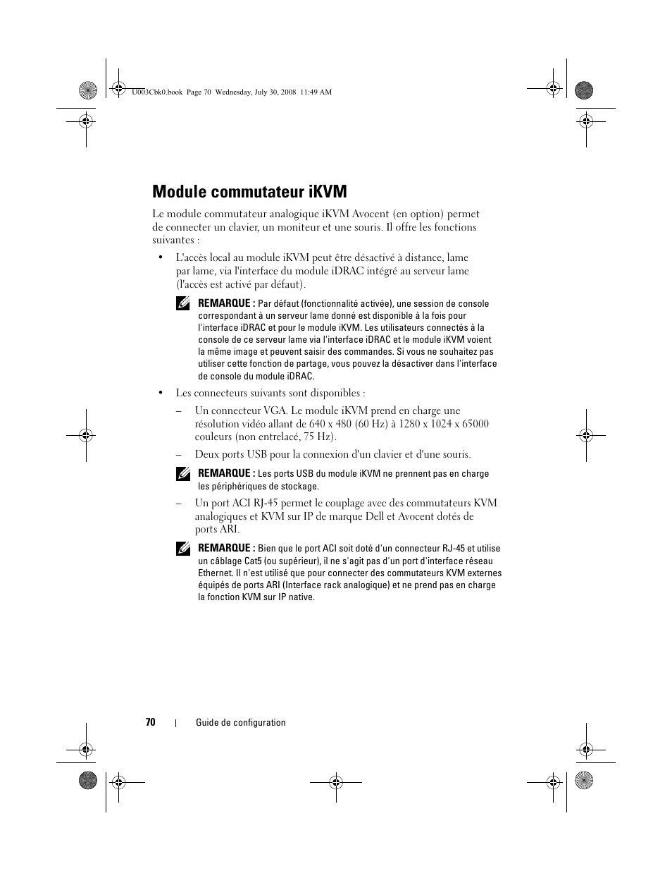 Module commutateur ikvm | Dell PowerEdge M805 User Manual | Page 72 / 232