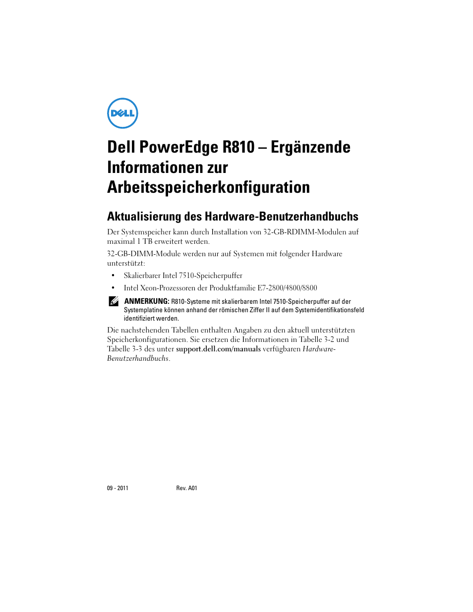 Aktualisierung des hardware-benutzerhandbuchs | Dell PowerEdge R810 User Manual | Page 21 / 48