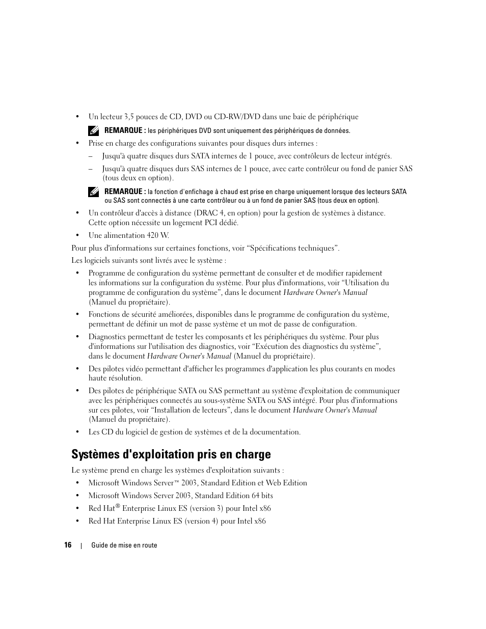 Systèmes d'exploitation pris en charge | Dell POWEREDGE 840 User Manual | Page 18 / 50