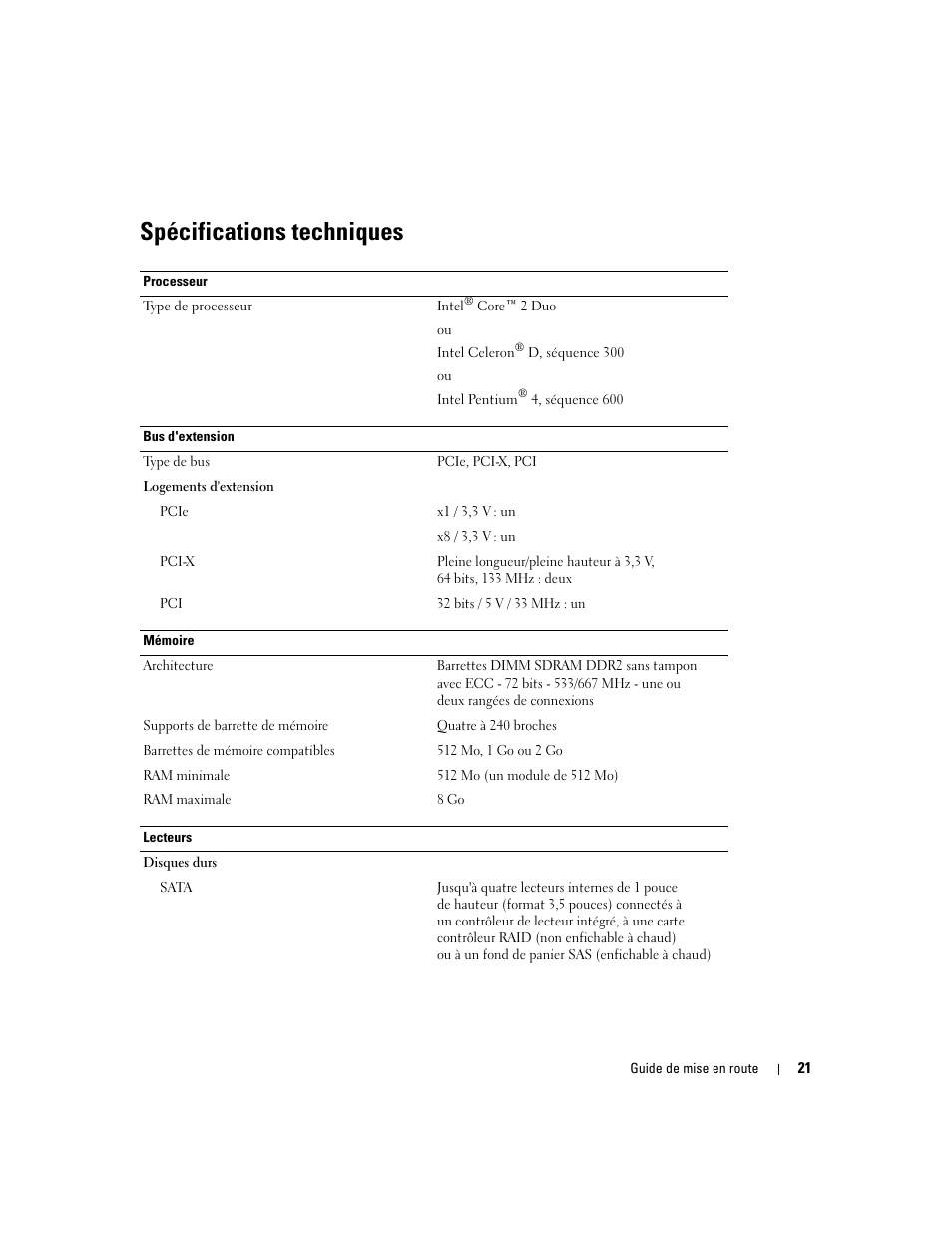 Spécifications techniques | Dell POWEREDGE 840 User Manual | Page 23 / 50
