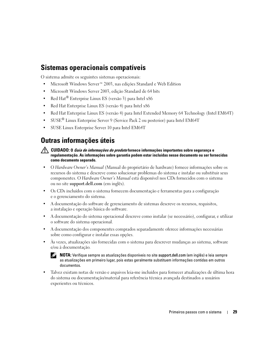 Sistemas operacionais compatíveis, Outras informações úteis | Dell POWEREDGE 840 User Manual | Page 31 / 50