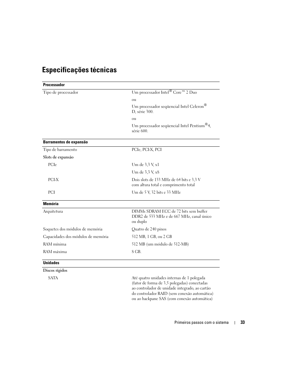 Especificações técnicas | Dell POWEREDGE 840 User Manual | Page 35 / 50