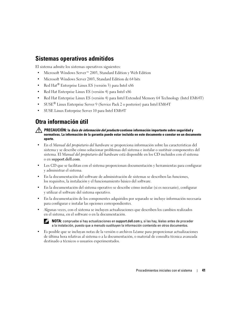 Sistemas operativos admitidos, Otra información útil | Dell POWEREDGE 840 User Manual | Page 43 / 50