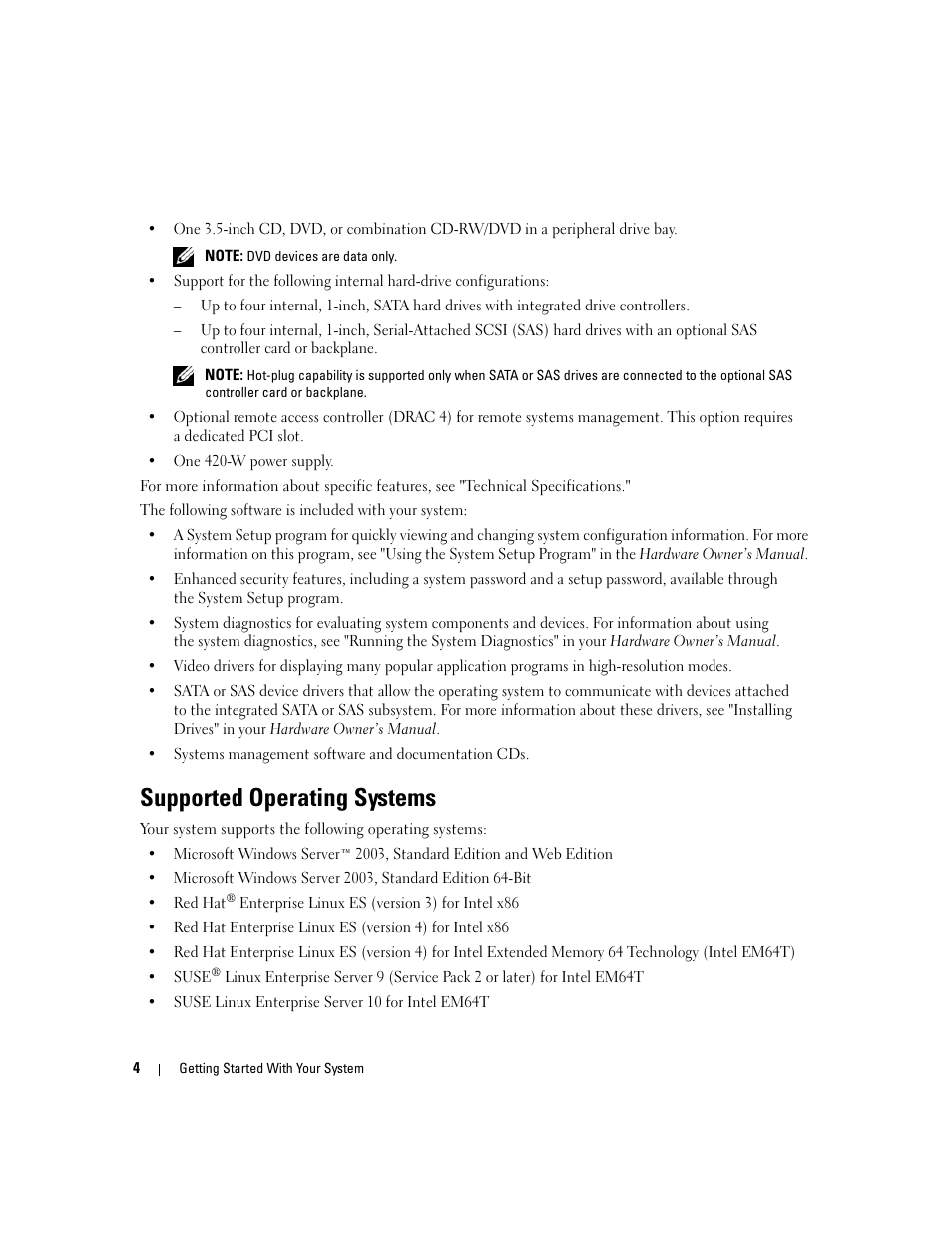 Supported operating systems | Dell POWEREDGE 840 User Manual | Page 6 / 50