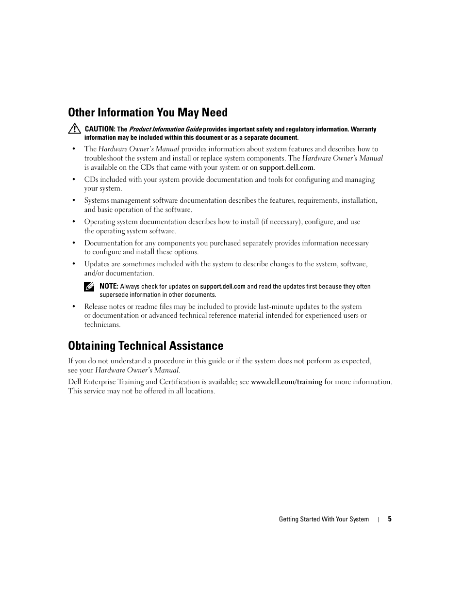 Other information you may need, Obtaining technical assistance | Dell POWEREDGE 840 User Manual | Page 7 / 50