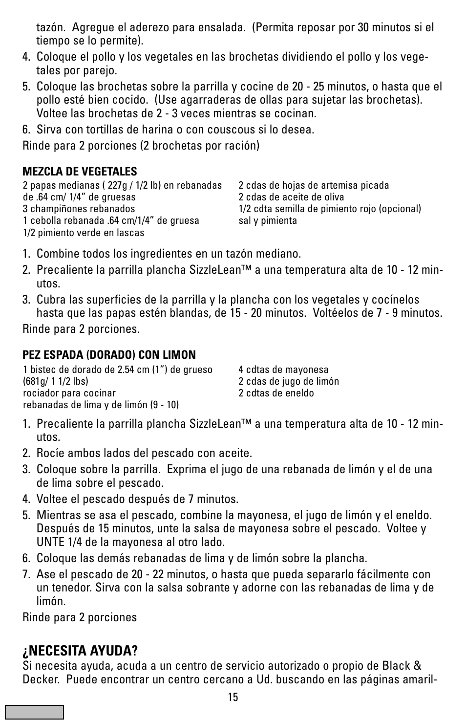 Necesita ayuda | Black & Decker IG100 User Manual | Page 15 / 24