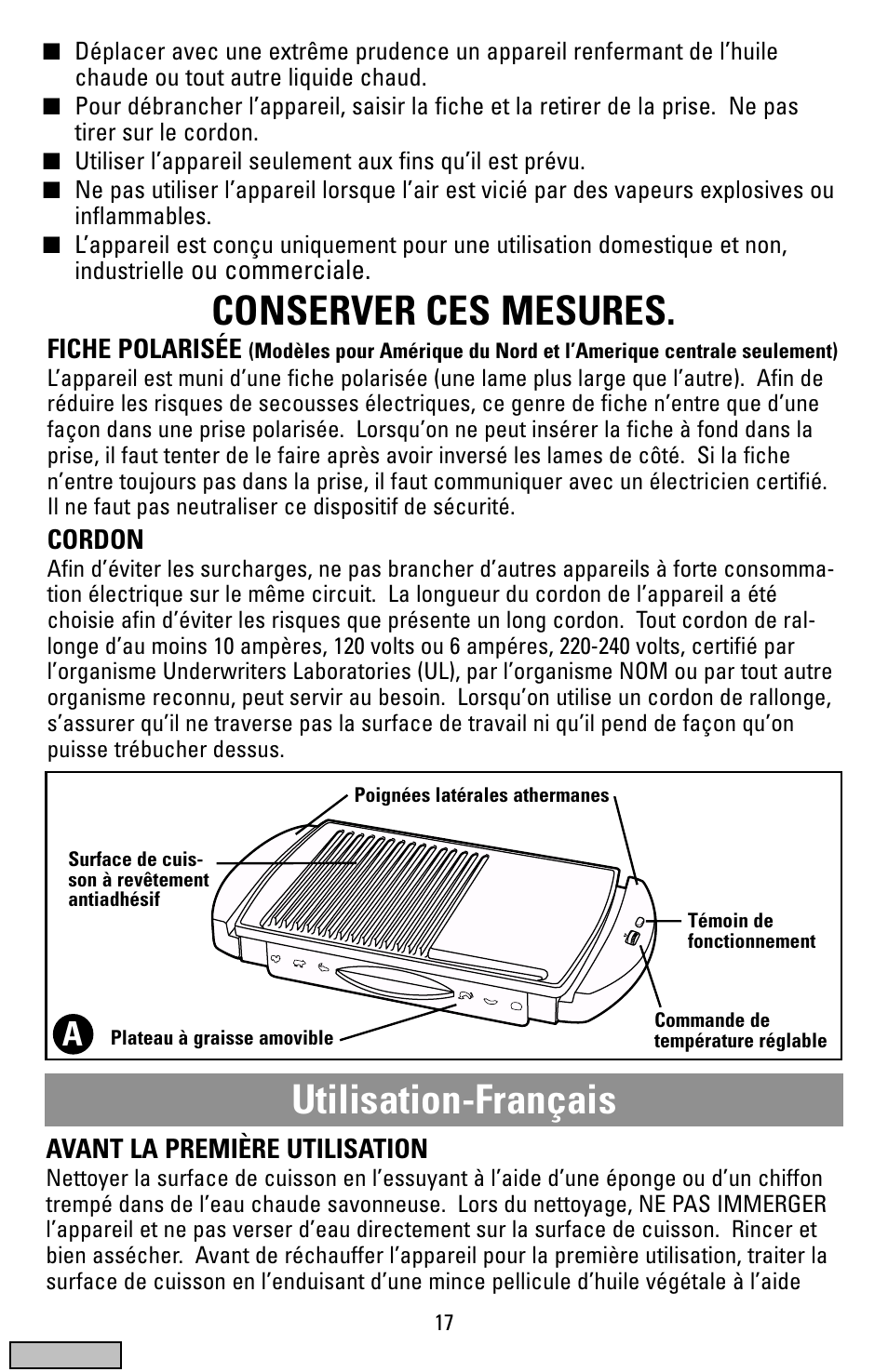 Utilisation, Utilisation-français, Conserver ces mesures | Black & Decker IG100 User Manual | Page 17 / 24