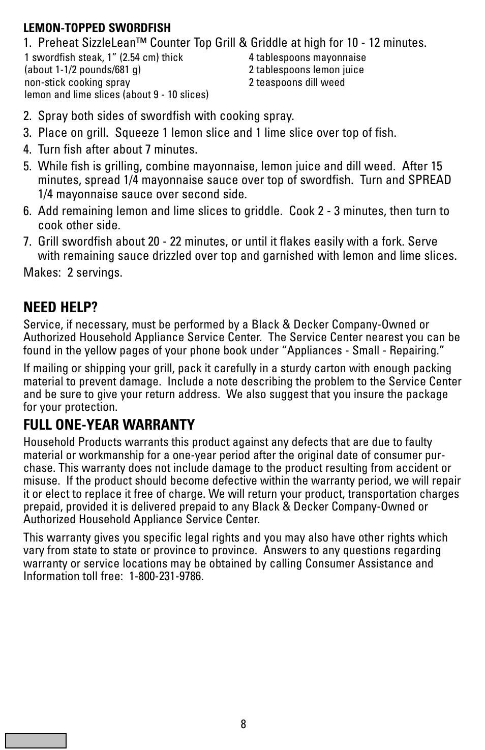 Need help, Full one-year warranty | Black & Decker IG100 User Manual | Page 8 / 24