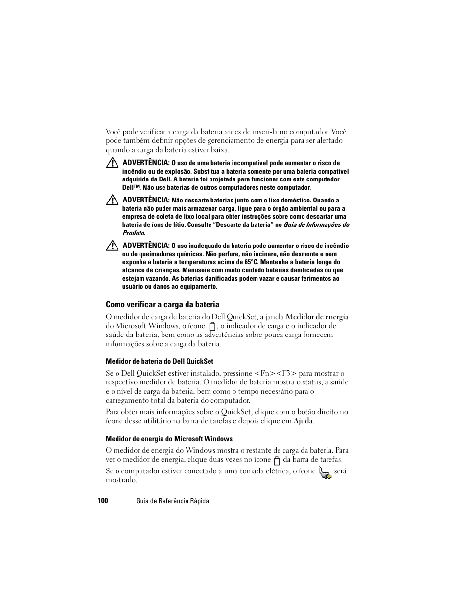 Como verificar a carga da bateria | Dell Latitude D530 (Early 2008) User Manual | Page 100 / 154