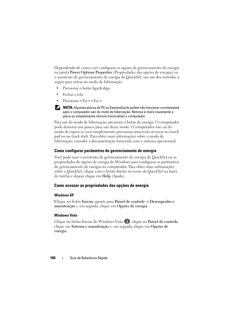 Como acessar as propriedades das opções de energia | Dell Latitude D530 (Early 2008) User Manual | Page 104 / 154