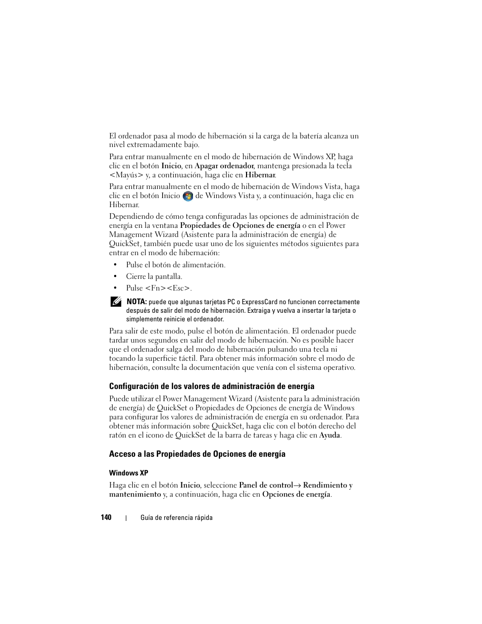 Acceso a las propiedades de opciones de energía | Dell Latitude D530 (Early 2008) User Manual | Page 140 / 154