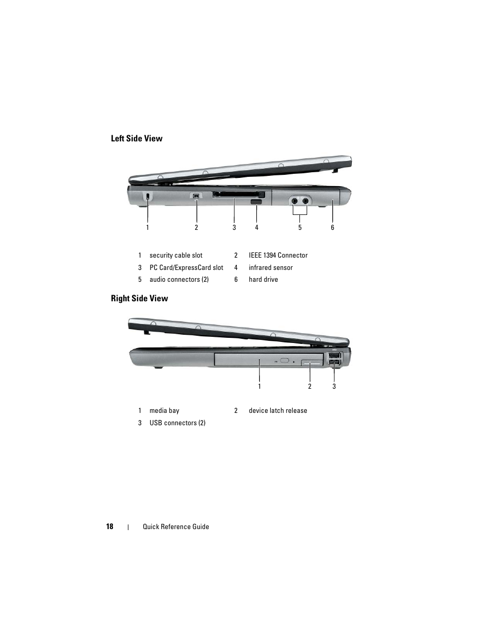 Left side view, Right side view | Dell Latitude D530 (Early 2008) User Manual | Page 18 / 154
