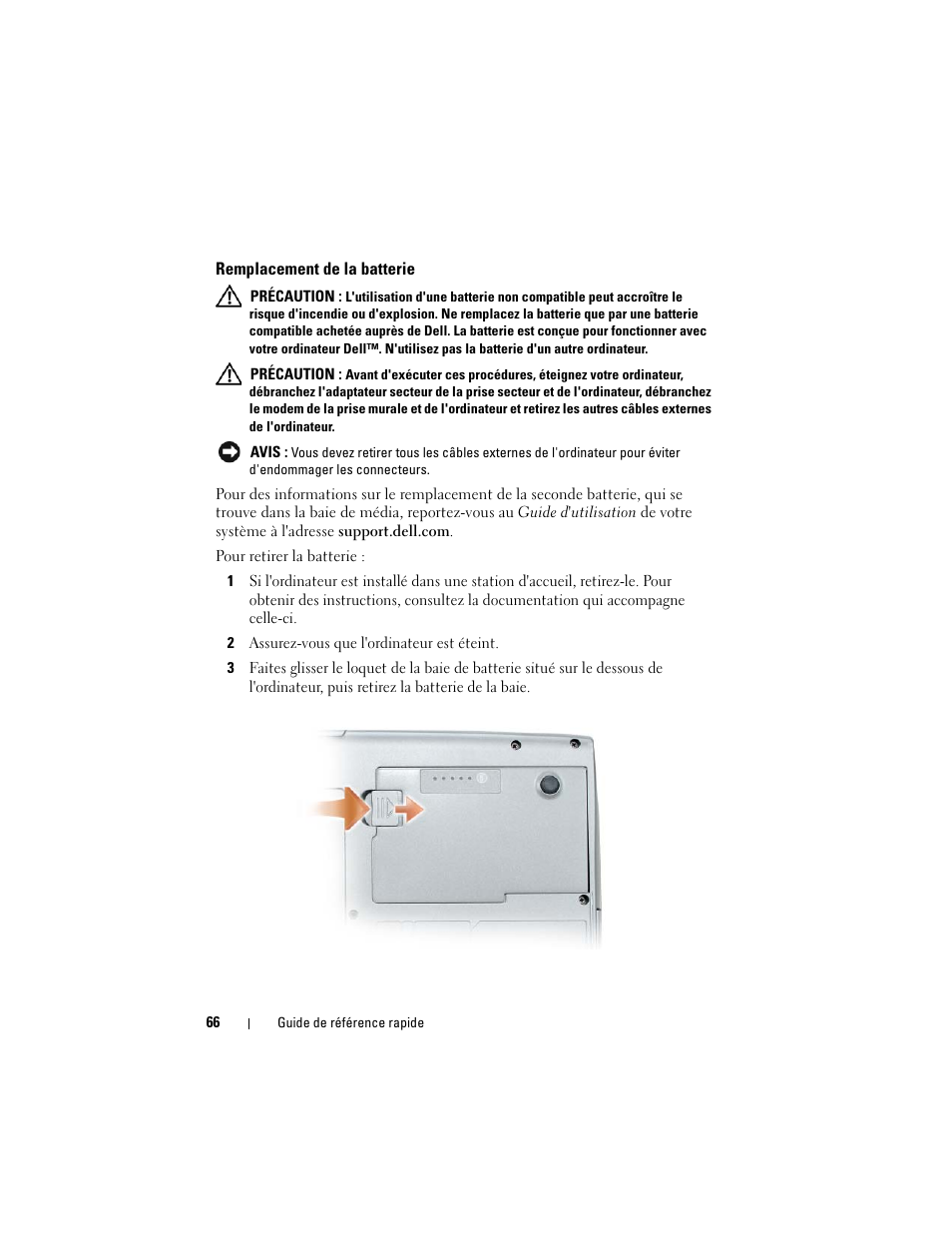 Remplacement de la batterie | Dell Latitude D530 (Early 2008) User Manual | Page 66 / 154