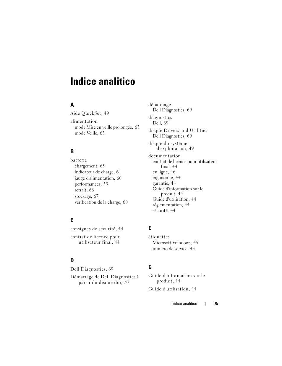 Indice analitico | Dell Latitude D530 (Early 2008) User Manual | Page 75 / 154